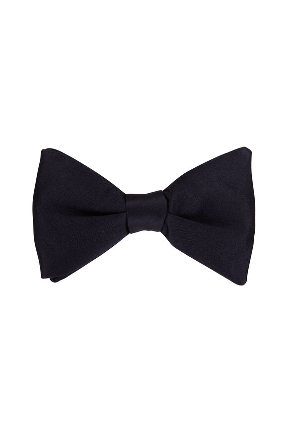 Zegna Navy Blue Silk Pre-Tied Bow Tie