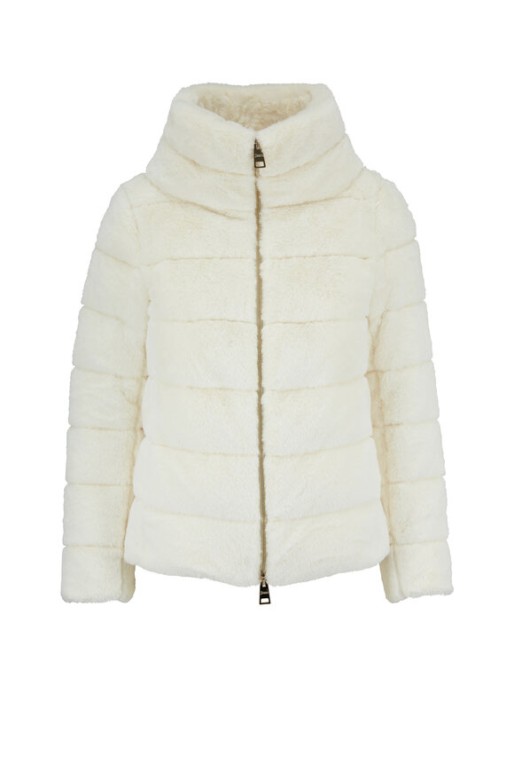 Herno - White Faux Fur Funnel Neck Jacket