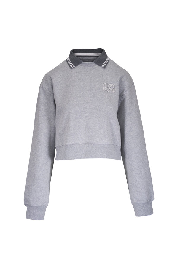 Miu Miu Gray Fleece Mélange Layered Polo Sweatshirt