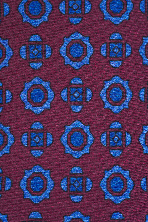 Kiton - Red & Blue Medallion Print Silk Necktie