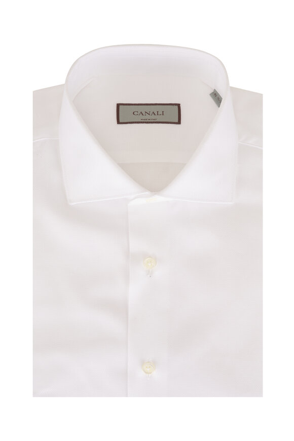 Canali Solid White Cotton Dress Shirt - view 1