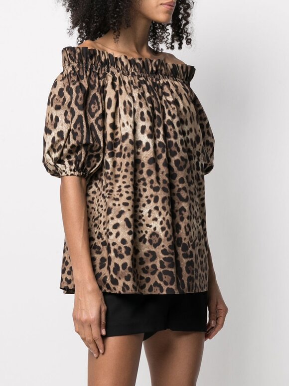Dolce & Gabbana Animal Print Off-The-Shoulder Poplin Blouse - view 6