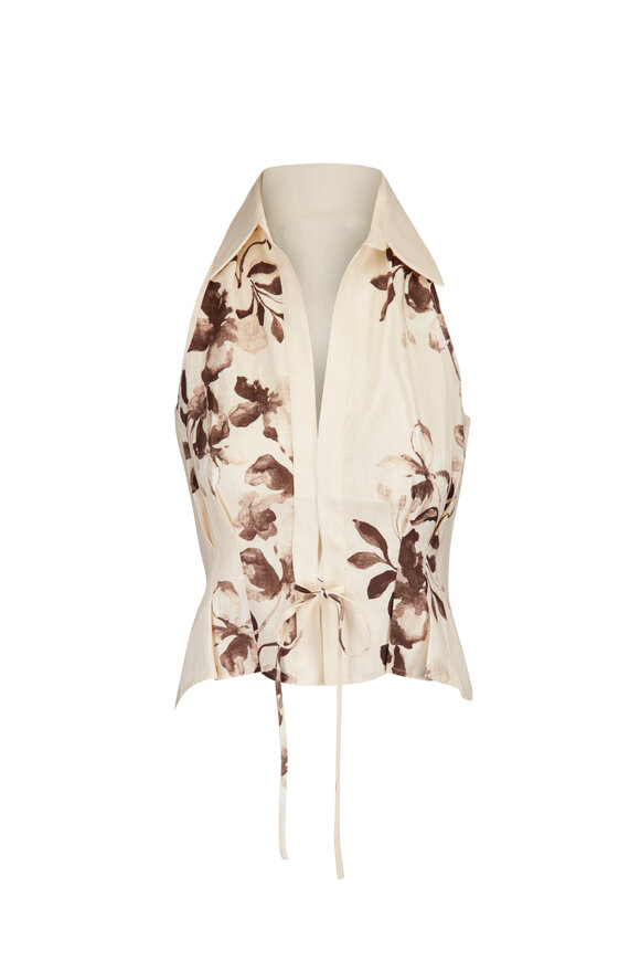 Hevron Sloan Chocolate Painted Flower Linen Vest Top - view 1