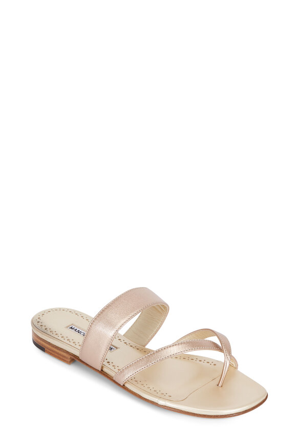 Manolo Blahnik - Susa Rose Gold Toe-Strap Flat Sandal