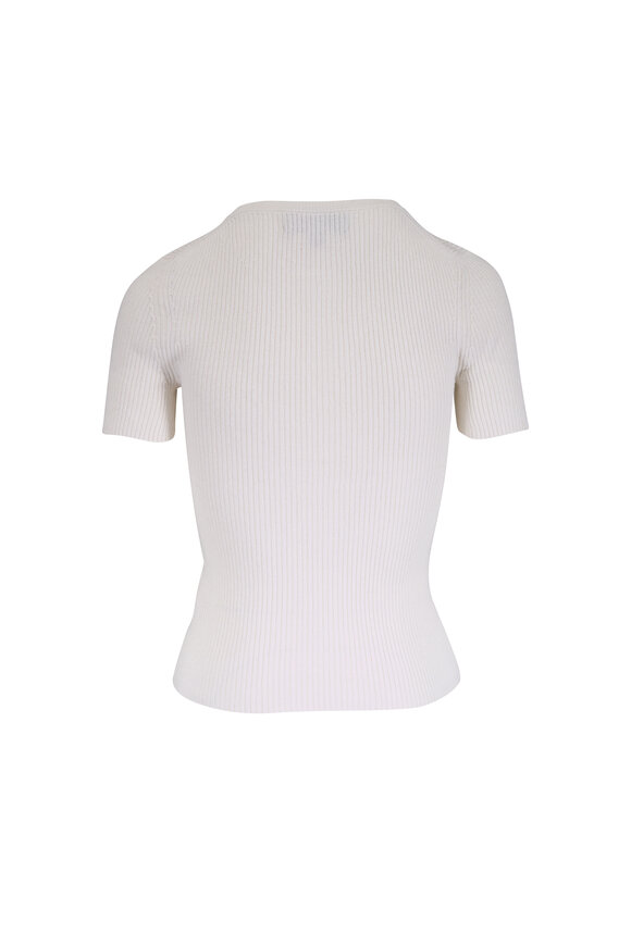 Nili Lotan Francene Ivory Ribbed Short Sleeve Sweater - view 3