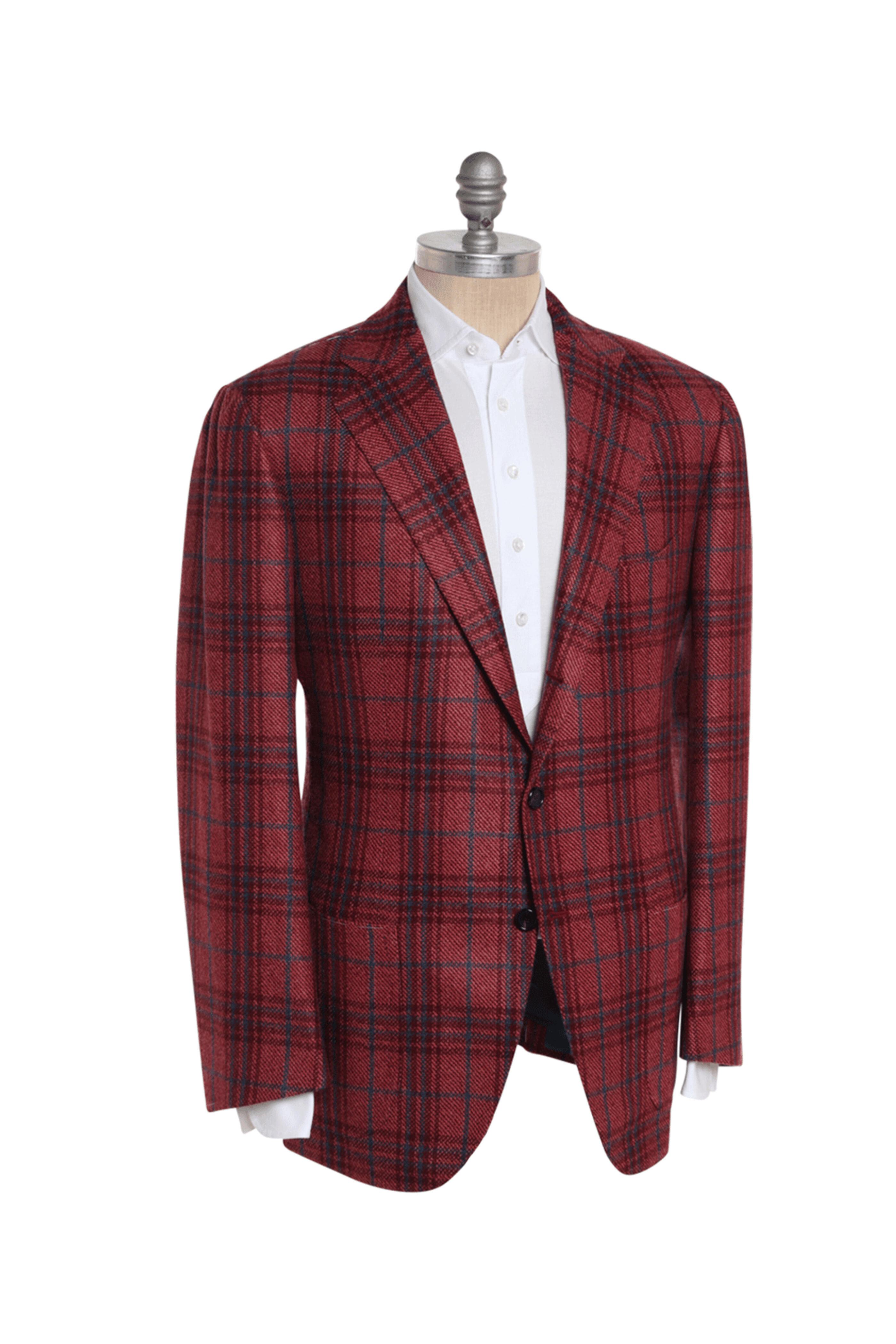 Cesare Attolini - Red and Navy Cashmere Plaid Sportcoat