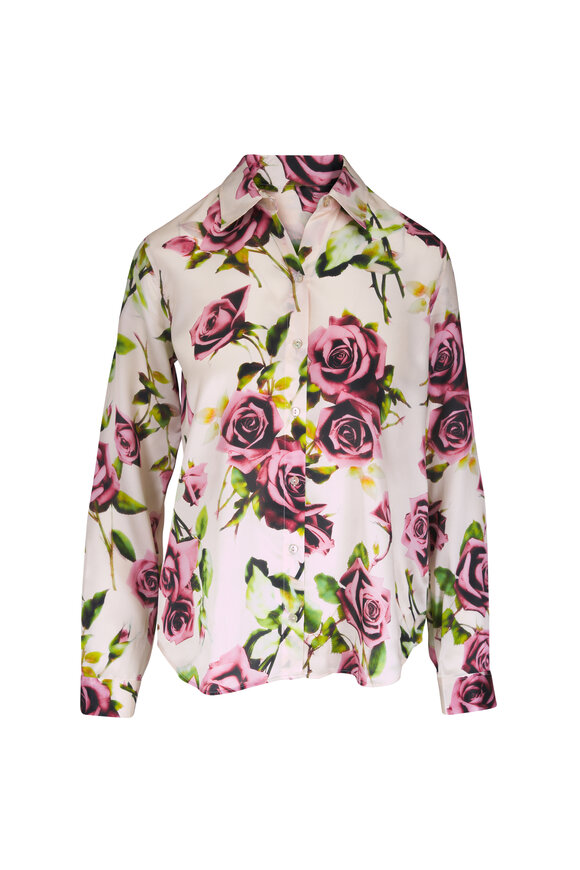 L'Agence Tyler Ecru & Mauve Romantic Rose Print Silk Blouse - view 1