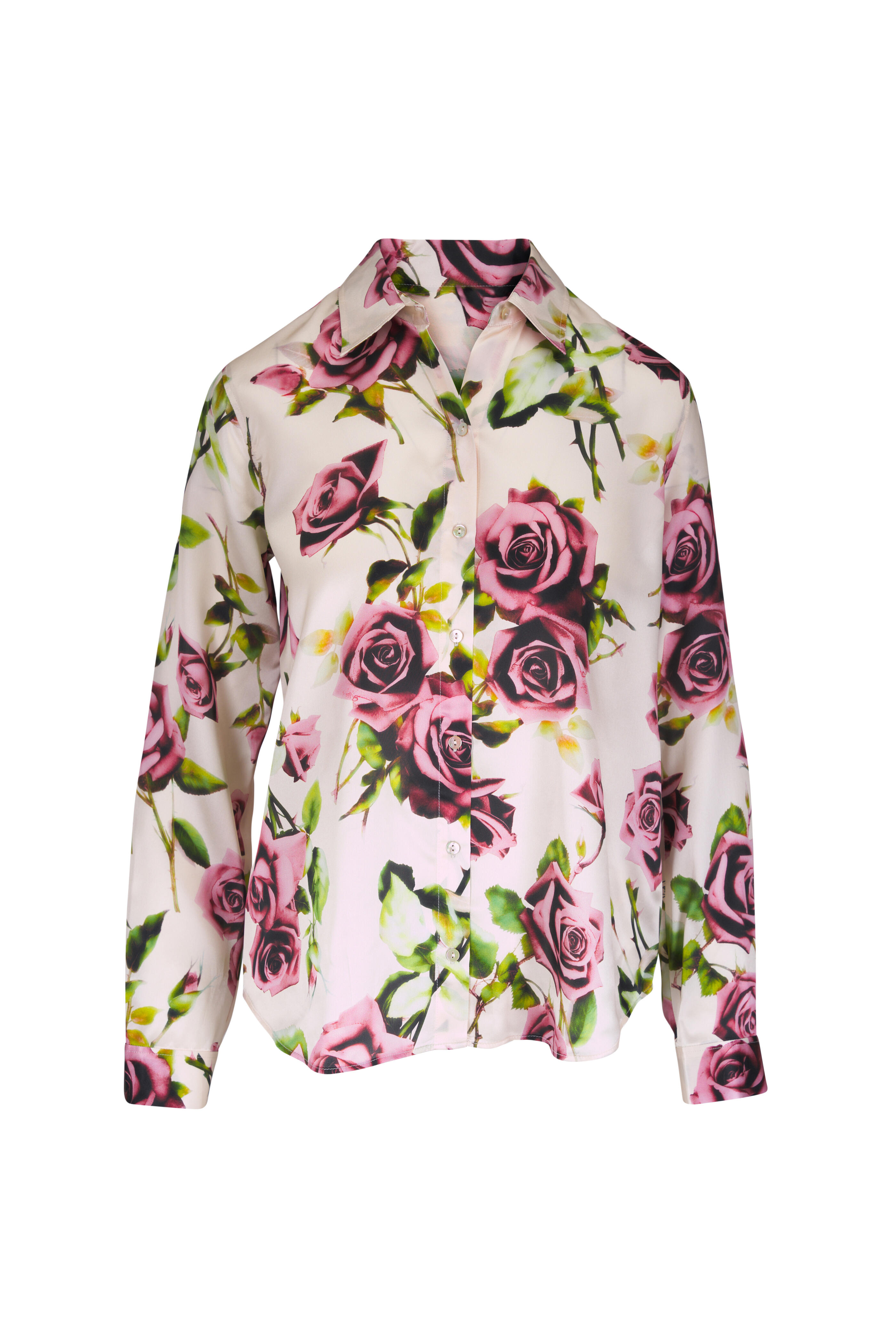 L'Agence - Tyler Ecru & Mauve Romantic Rose Print Silk Blouse - view 1