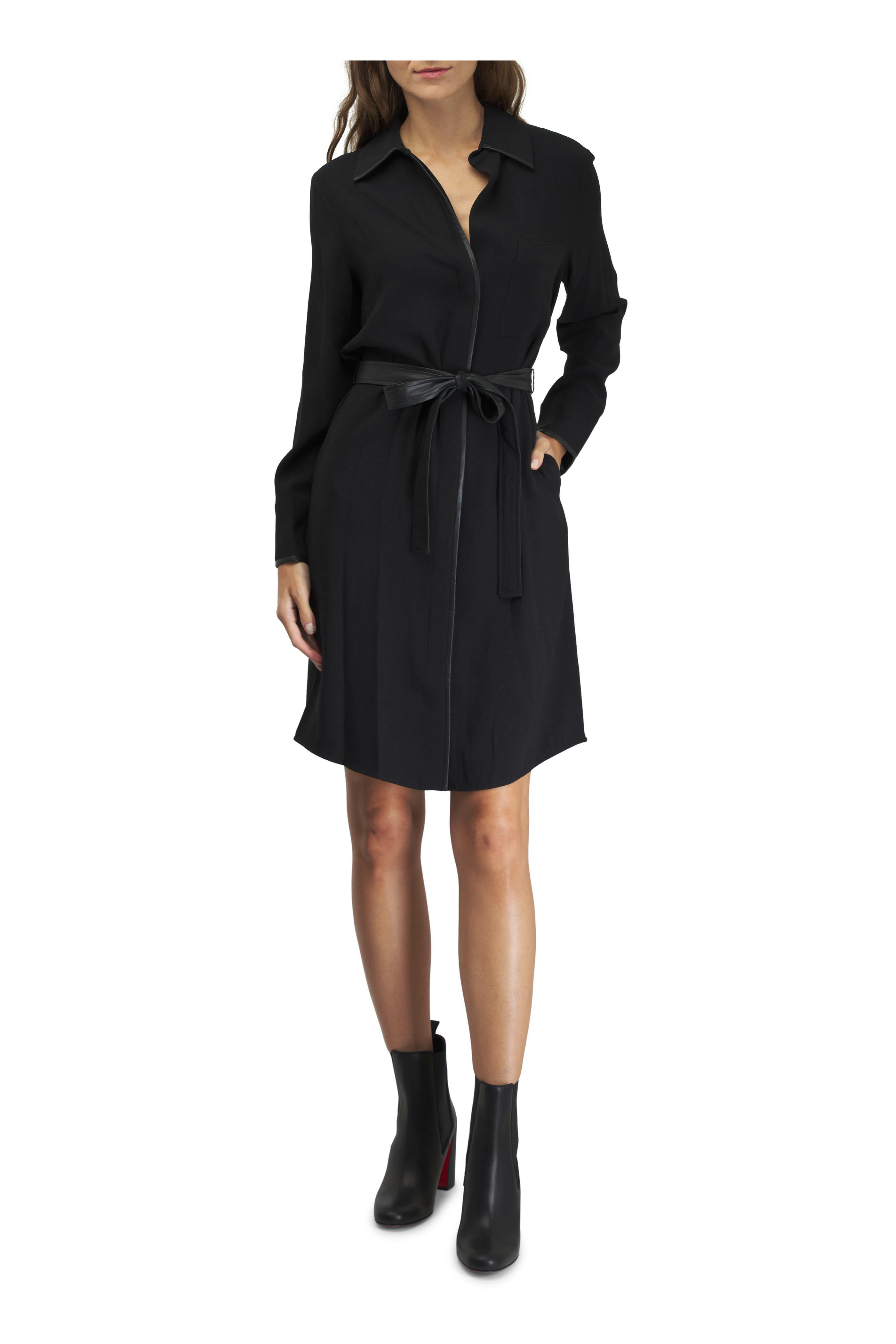 Vince - Black Faux Leather Trim Shirt Dress