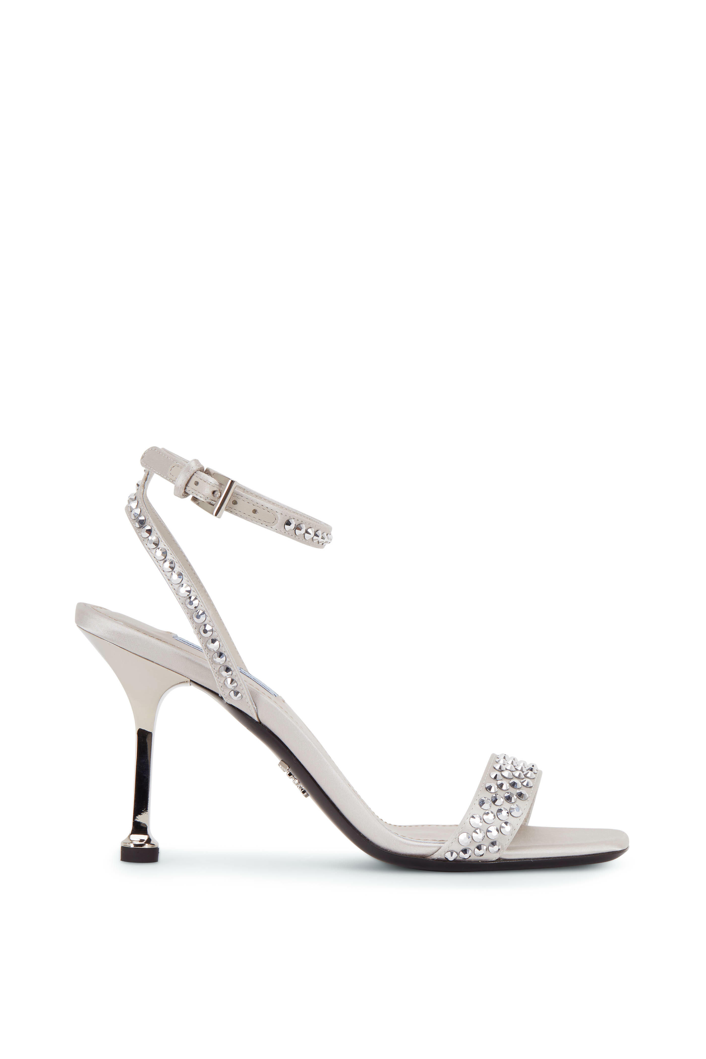 Prada - Silver Satin Crystal Embellished Sandal, 90mm