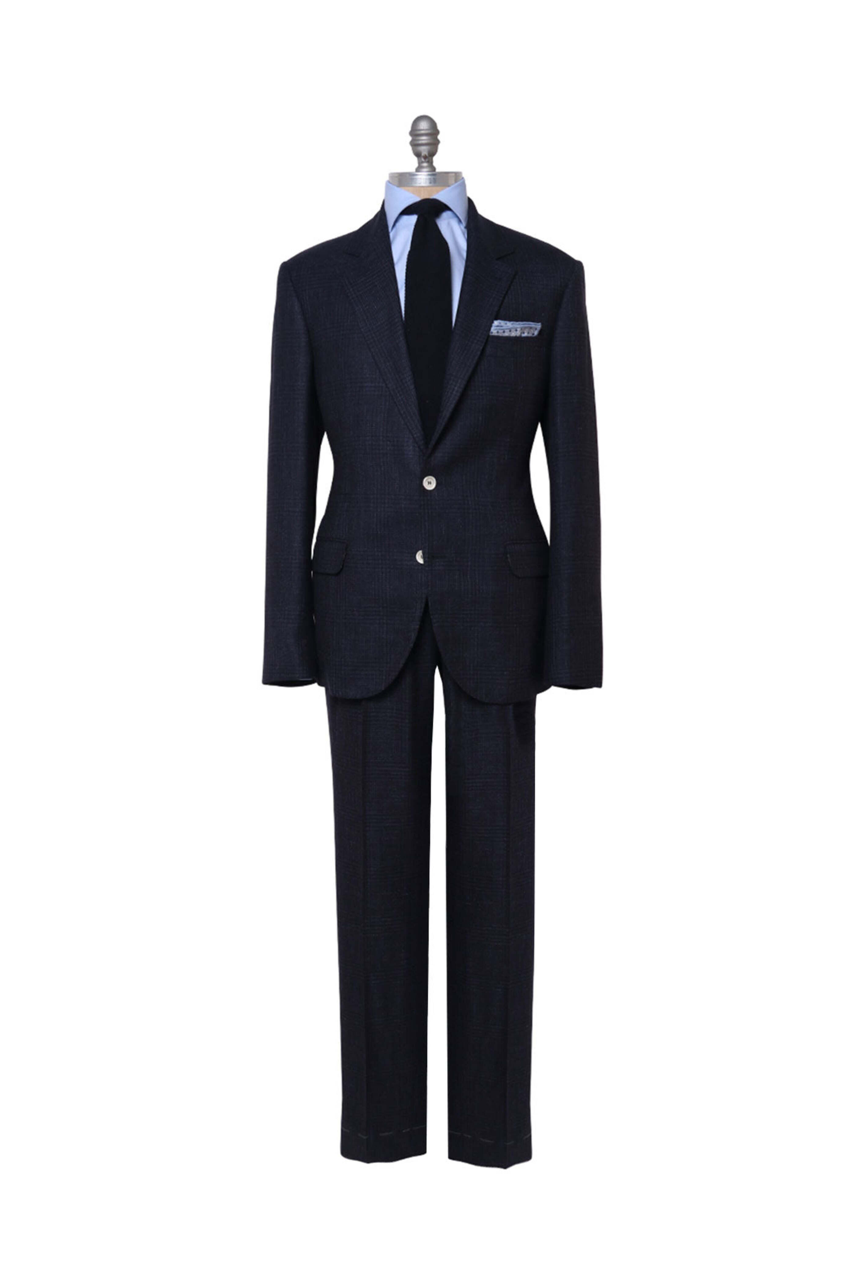 Brunello Cucinelli - Navy Plaid Wool Blend Suit