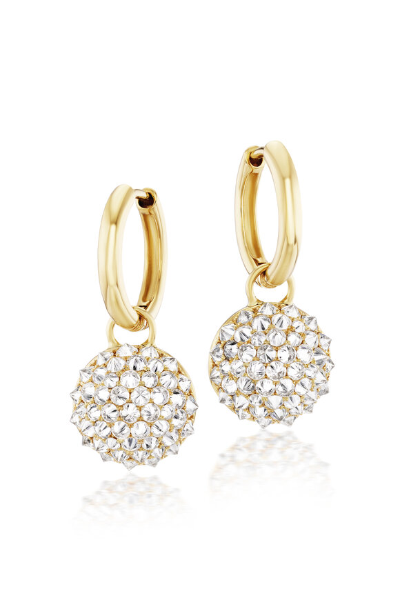 Nam Cho 18k Yellow Gold Diamond "Spike" Ball Hoop Earrings