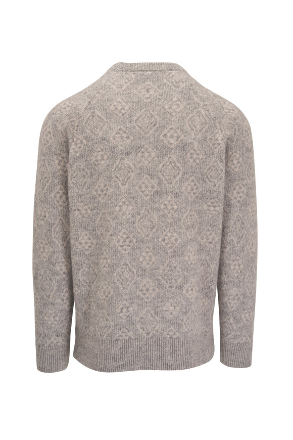 Brunello Cucinelli - Light Gray Geometric Print Crewneck Sweater 