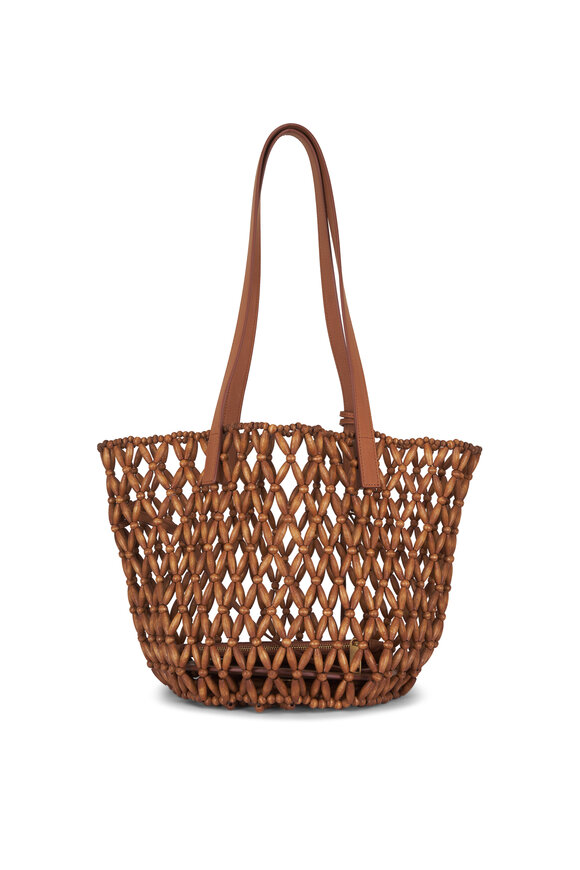 Saint Laurent Small Panier Woven Wood Bead Tote - view 3
