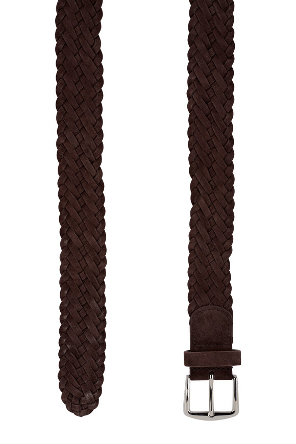 Loro Piana Chocolate Brown Suede Braided Belt  - view 2