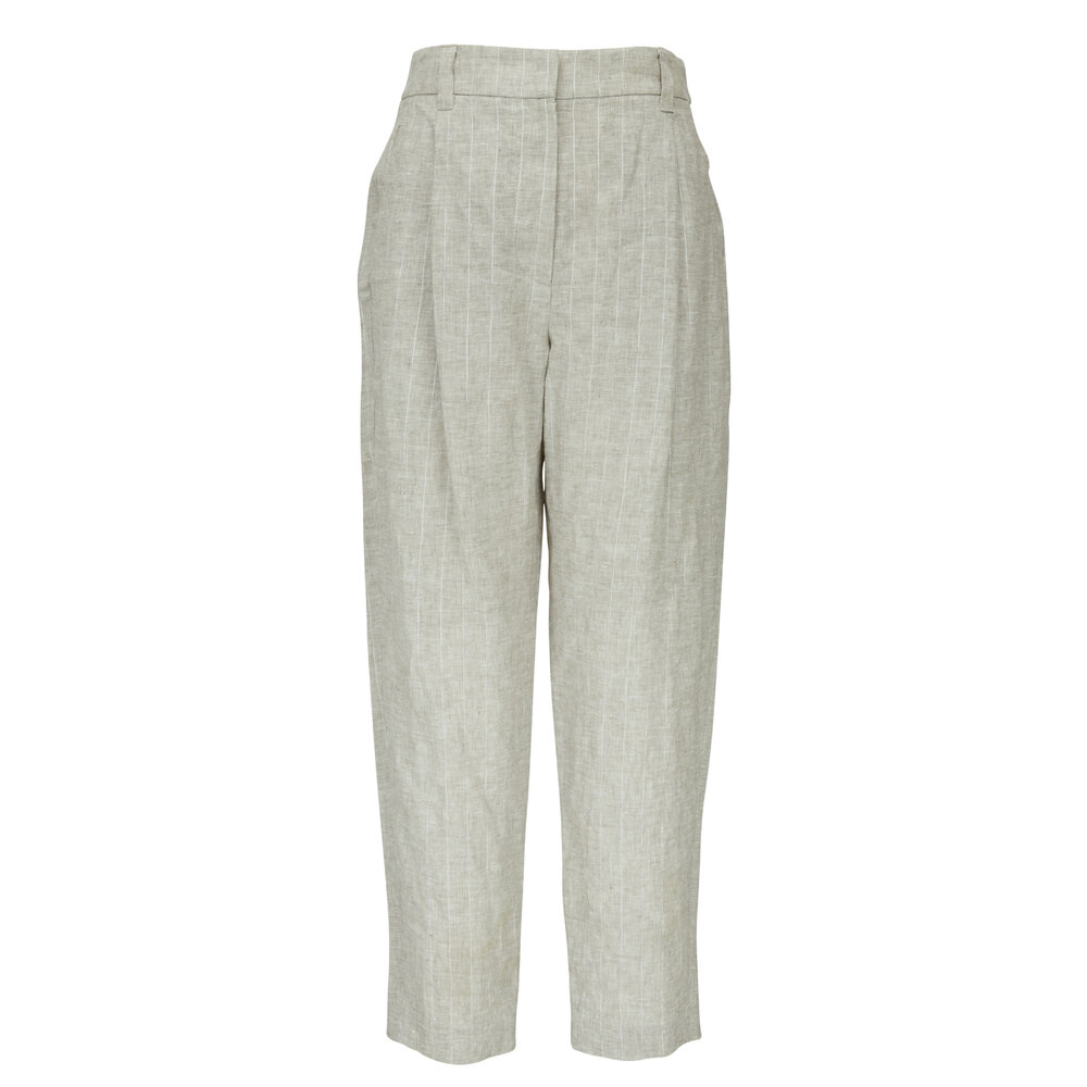 パンツ BRUNELLO CUCINELLI OLIVE BROWN LINEN-VISCOSE BLEND PANTS OLIVE BROWN LINEN-VISCOSE BLEND PANTS
