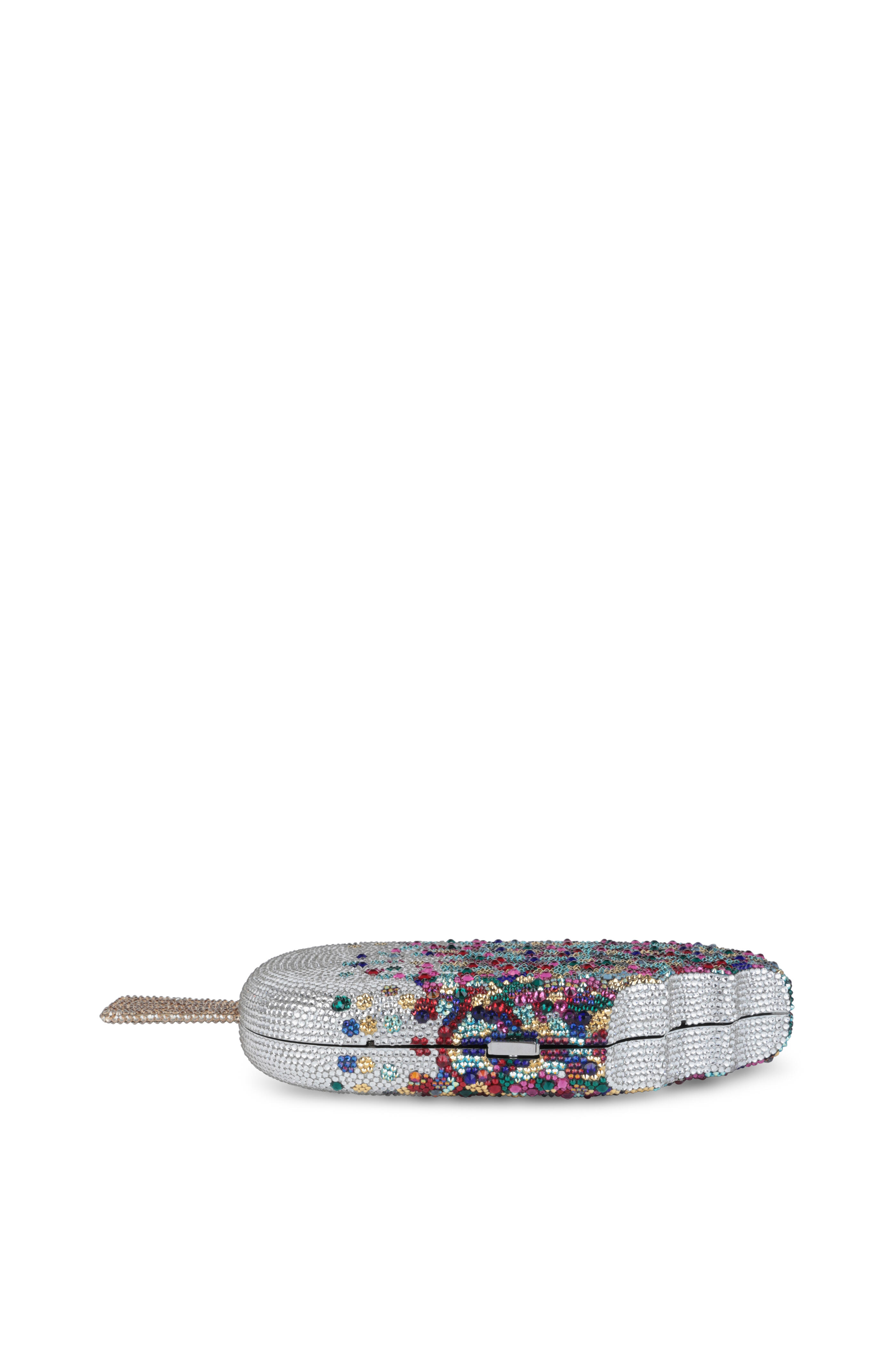 JUDITH LEIBER COUTURE Ice Cream Pint crystal-embellished silver-tone clutch