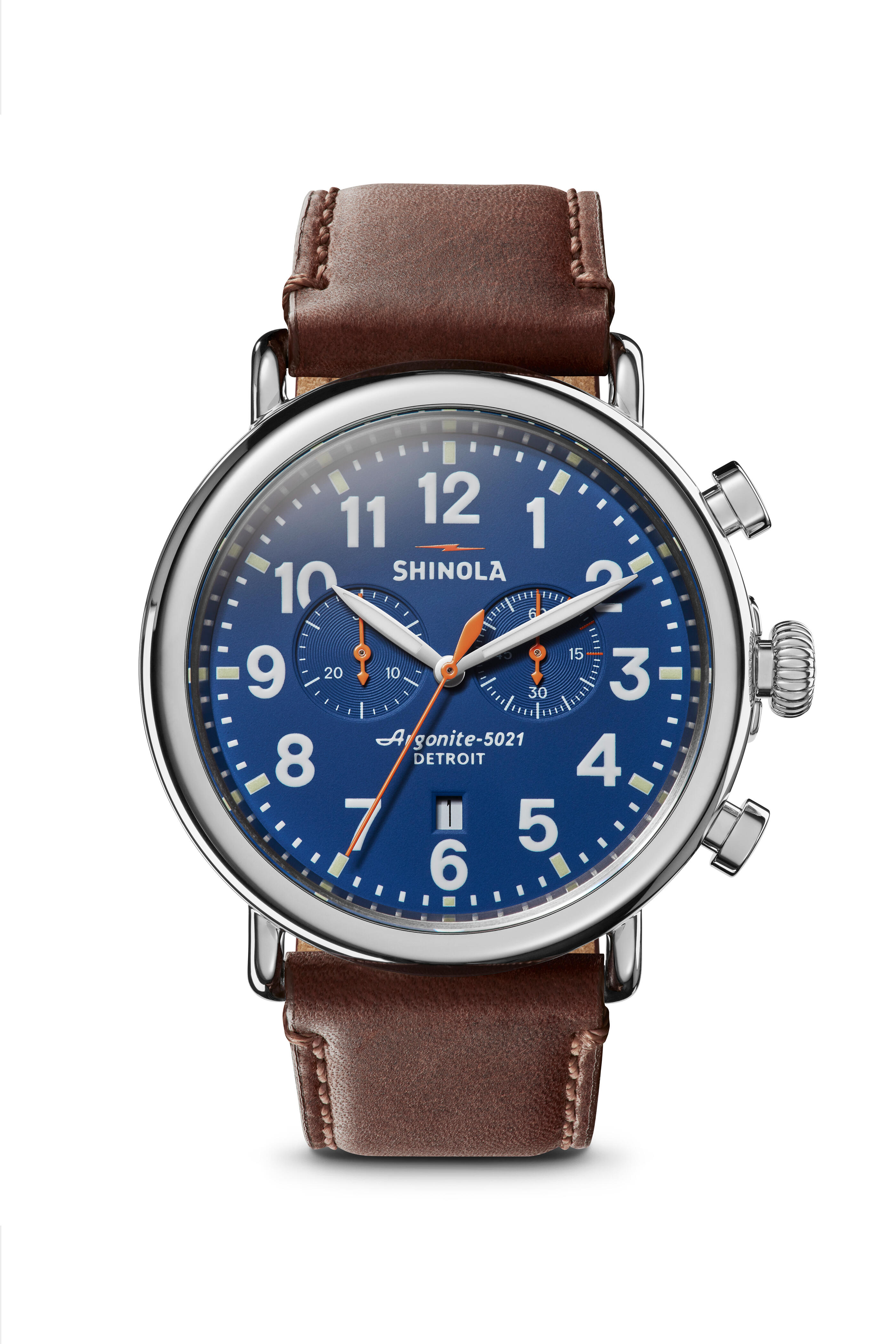 Shinola - The Runwell Royal Blue Brown Strap Watch, 47MM