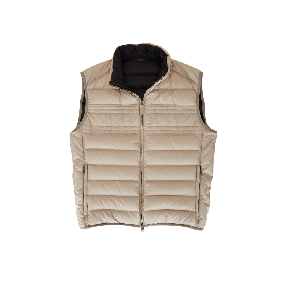 Brioni - Tan Quilted Down Vest | Mitchell Stores