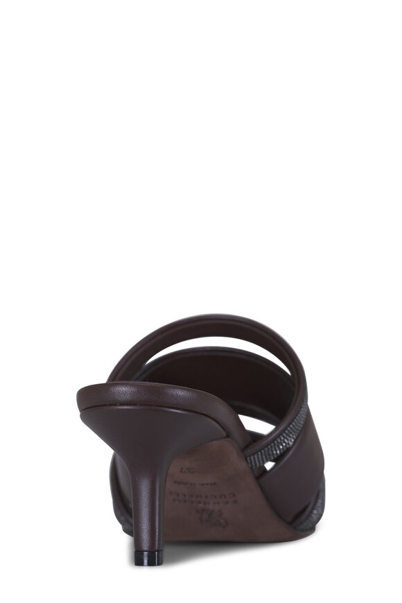 Brunello Cucinelli Dark Brown Leather Monili Strap Sandal, 50mm - view 3