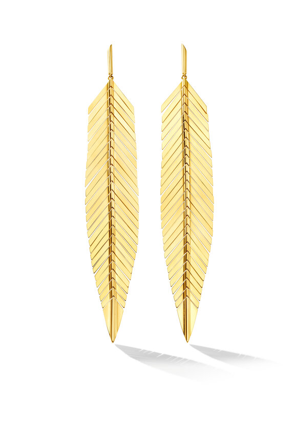 Cadar Yellow Gold Large Feather Drop Earrings