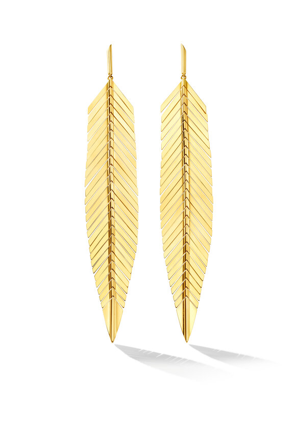 Cadar - Yellow Gold Large Feather Drop Earrings