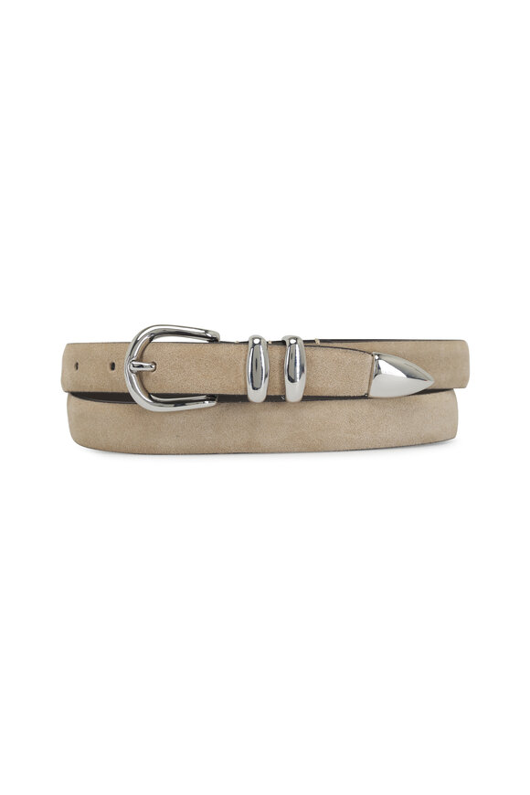 Anderson's Tan Round Buckle Suede Skinny Belt