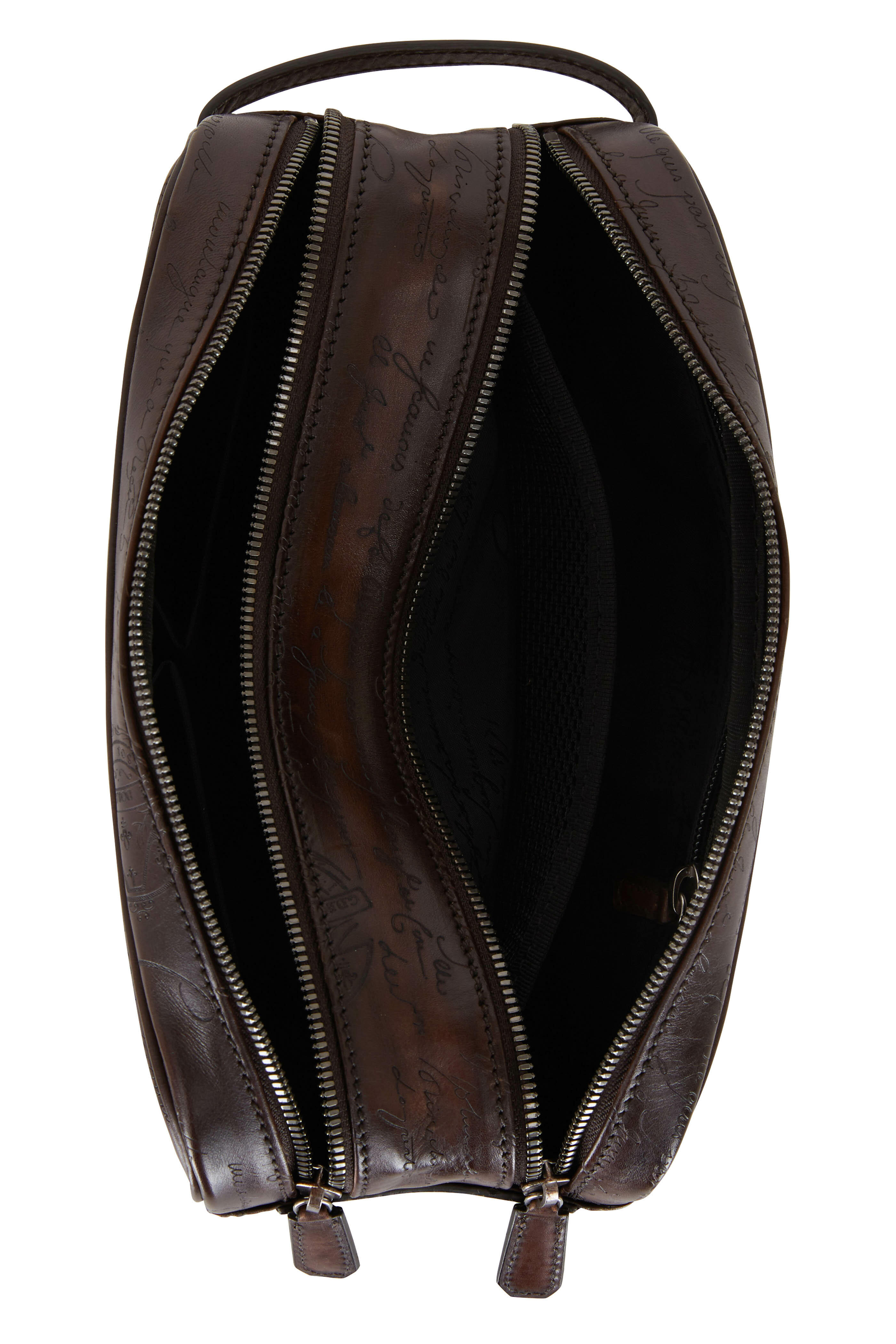Brown Scritto-debossed leather gloves, Berluti