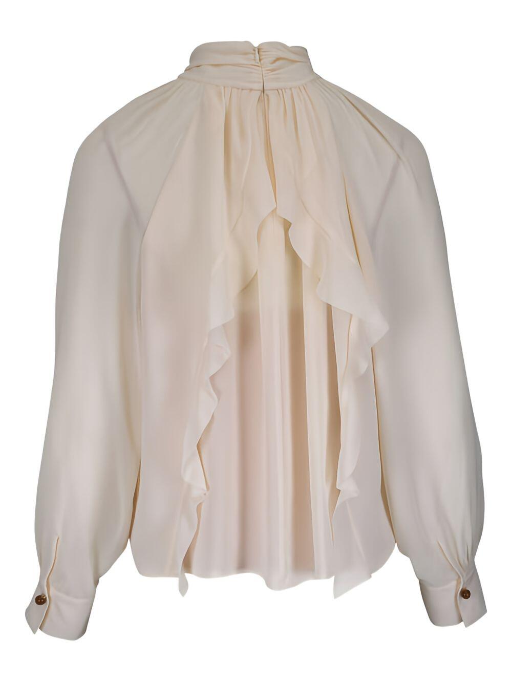 Vince - Cream Gathered Draped Neck Crepe Blouse