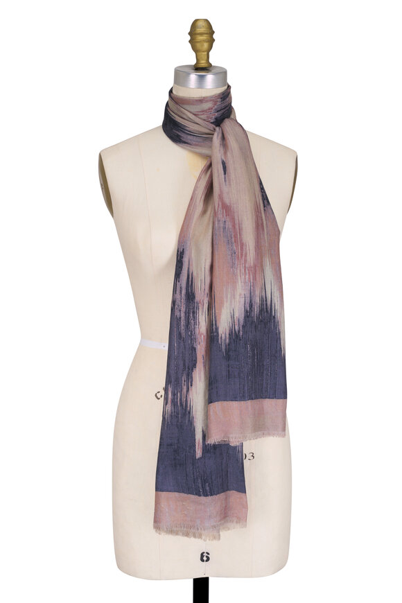 Kinross Beige & Black Multi Brushed Ikat Print Scarf - view 1