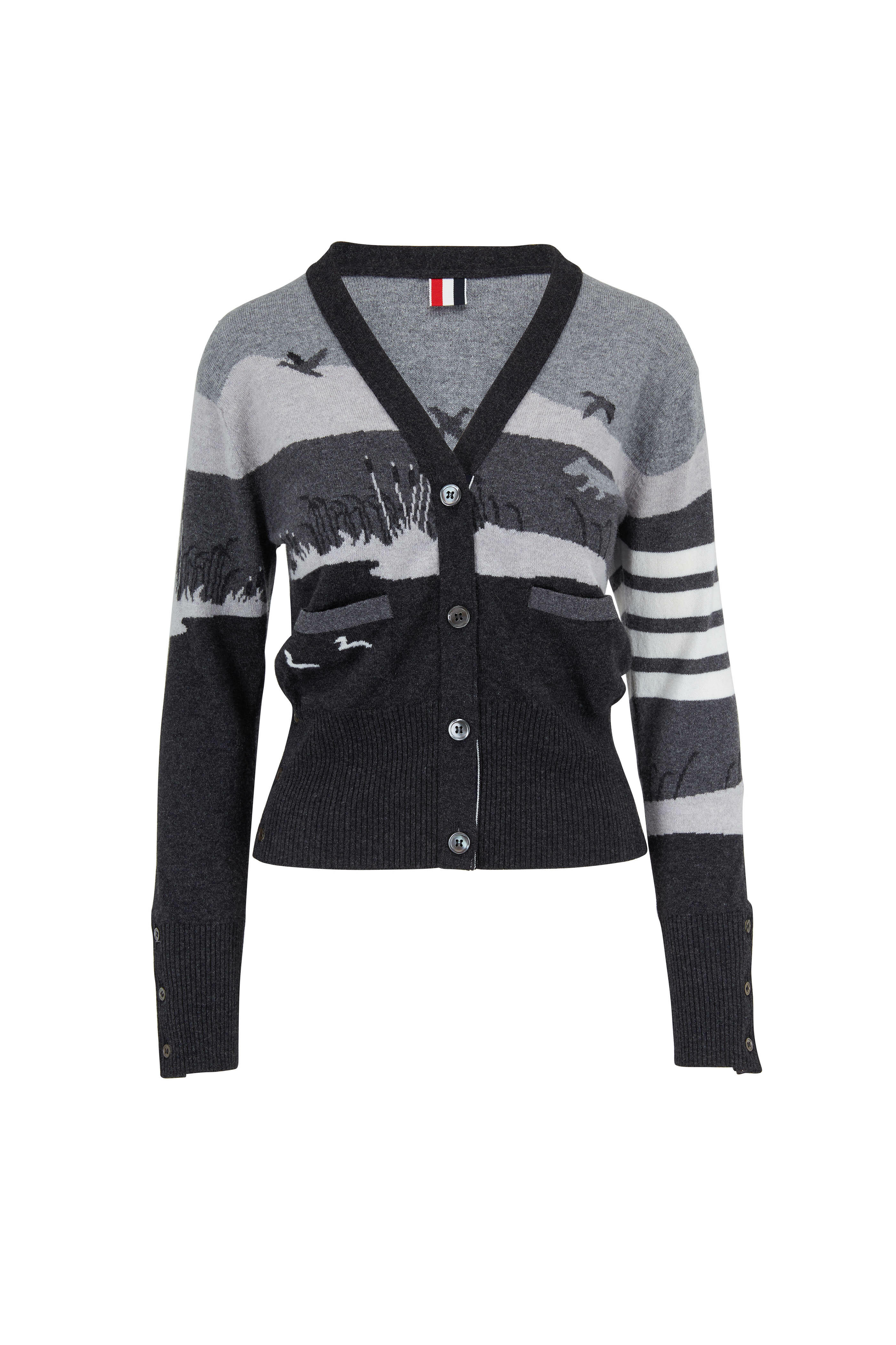 Thom Browne - Tonal Gray Cashmere Hunting Intarsia Cardigan