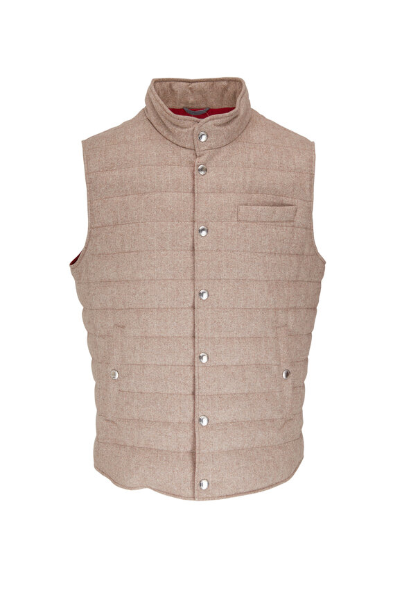 Tan Wool Chevron Quilted Vest