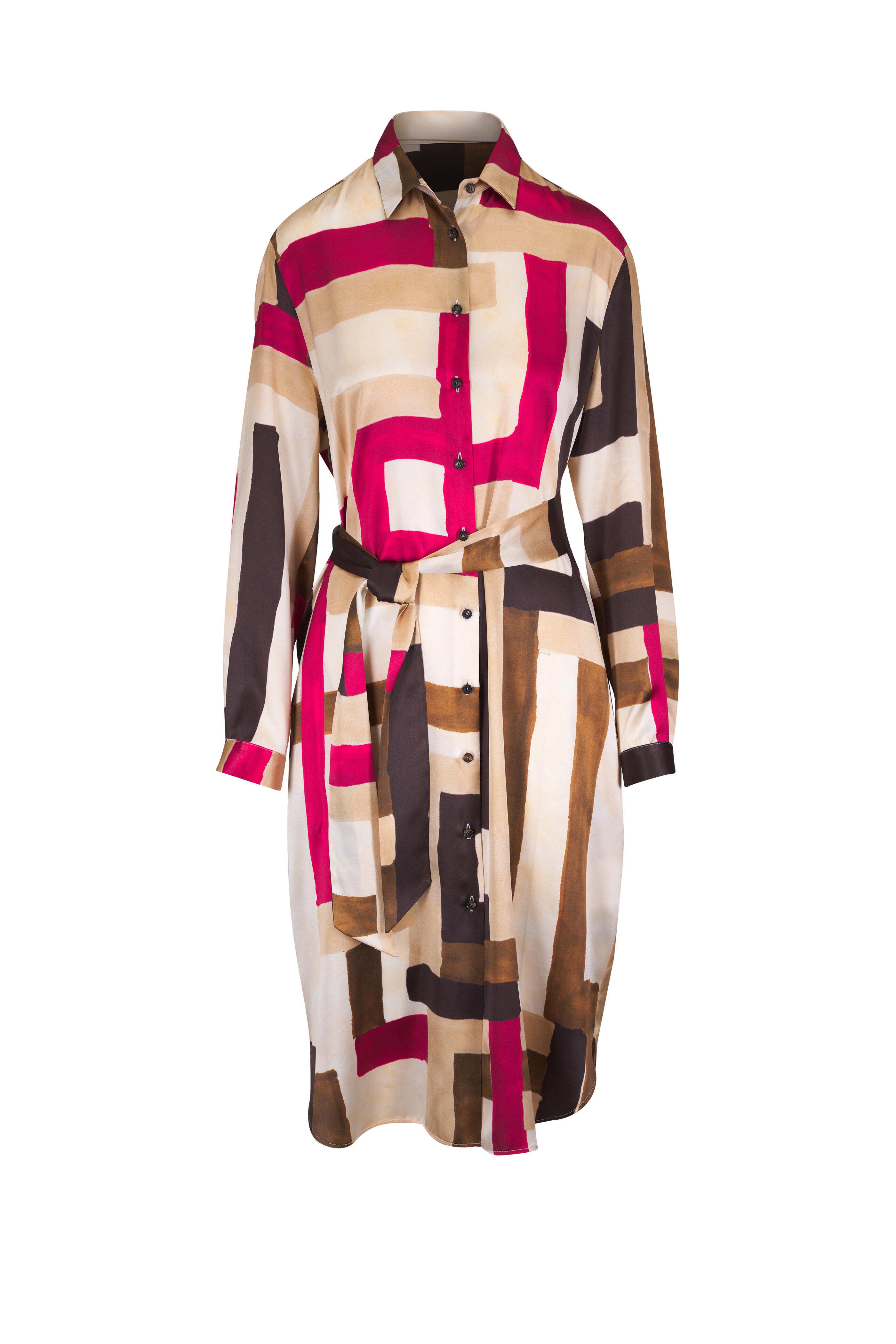 Kiton - Cherry & Chocolate Geometric Print Silk Dress