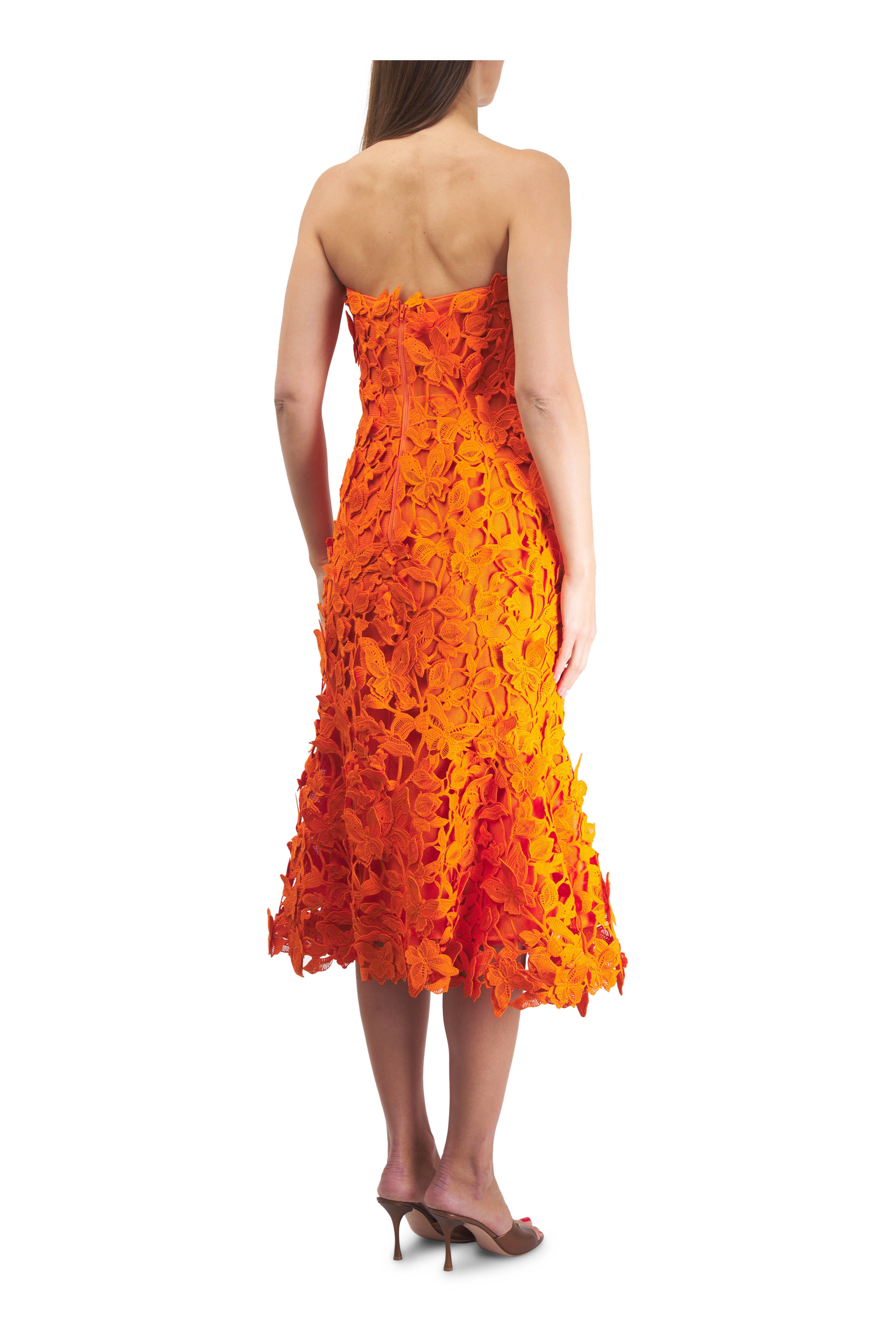 Simkhai - Fleurella Tangerine 3D Floral Applique Midi Dress
