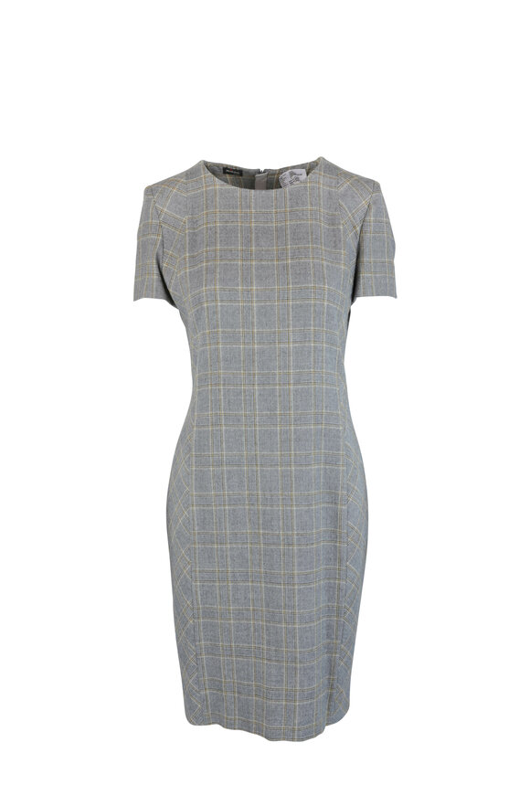 Kiton - Gray Plaid Wool Shift Dress 