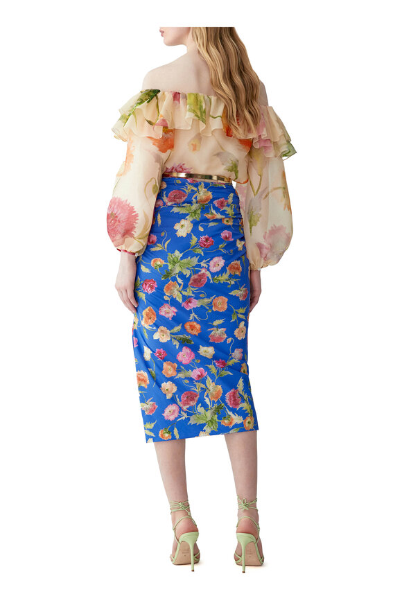 Carolina Herrera Almond Multi Poppy Print Organza Puff Sleeve Top - view 3