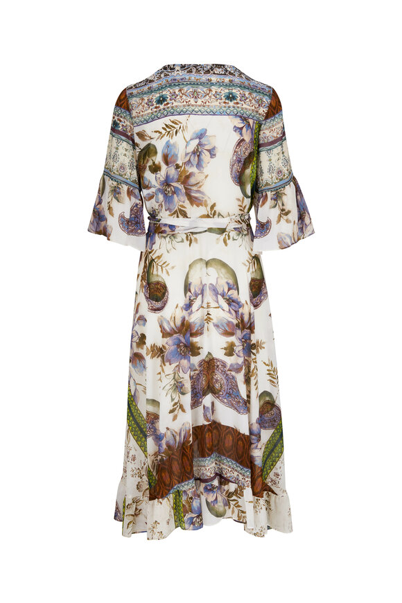 D.Exterior - Multicolor Floral Wrap Midi Ruffle Dress 