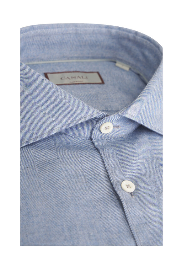 Canali Light Blue Chevron Cotton Sport Shirt - view 3