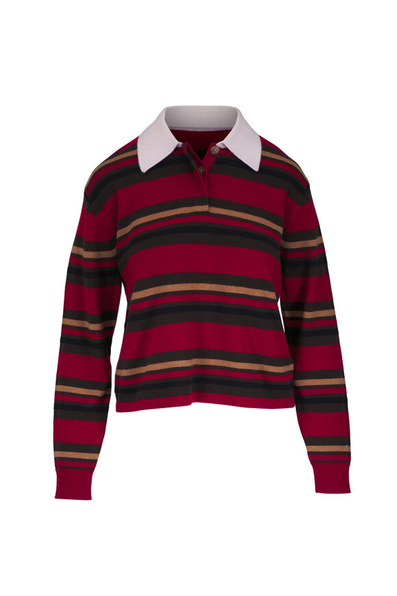 Guest in Residence Red Multicolor Rugby Striped Cashmere Polo