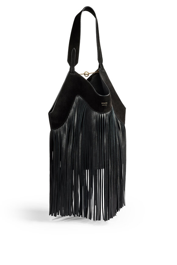 Khaite Small Lotus Black Suede Fringe Tote - view 1