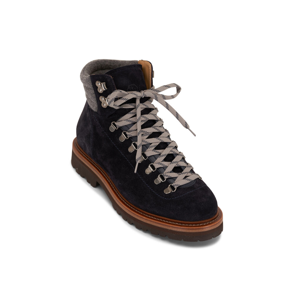 Brunello Cucinelli - Navy Blue Suede Hiker Boot display picture 1