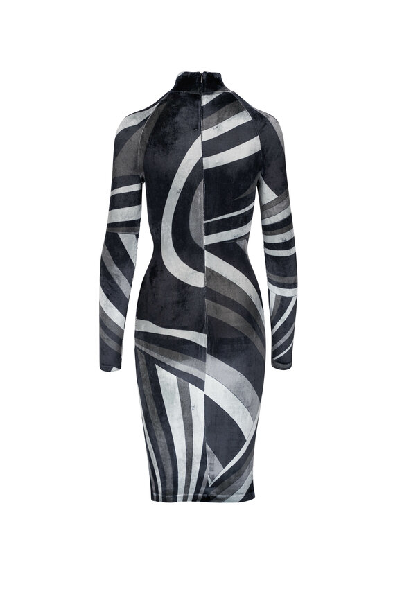 Pucci - Gray & Black Stretch Velvet Jersey Midi Dress