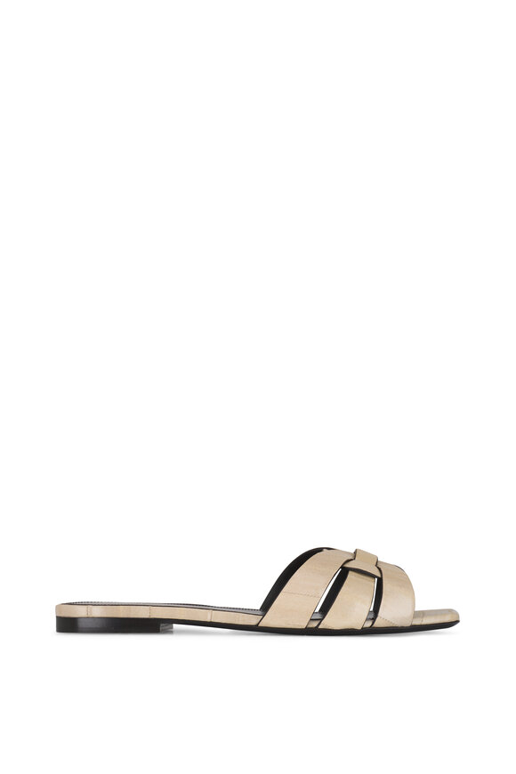 Saint Laurent - Tribute Brave Ivory Leather Flat Slide