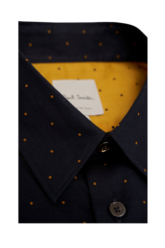 Paul Smith - Navy & Yellow Polka Dot Cotton Dress Shirt 