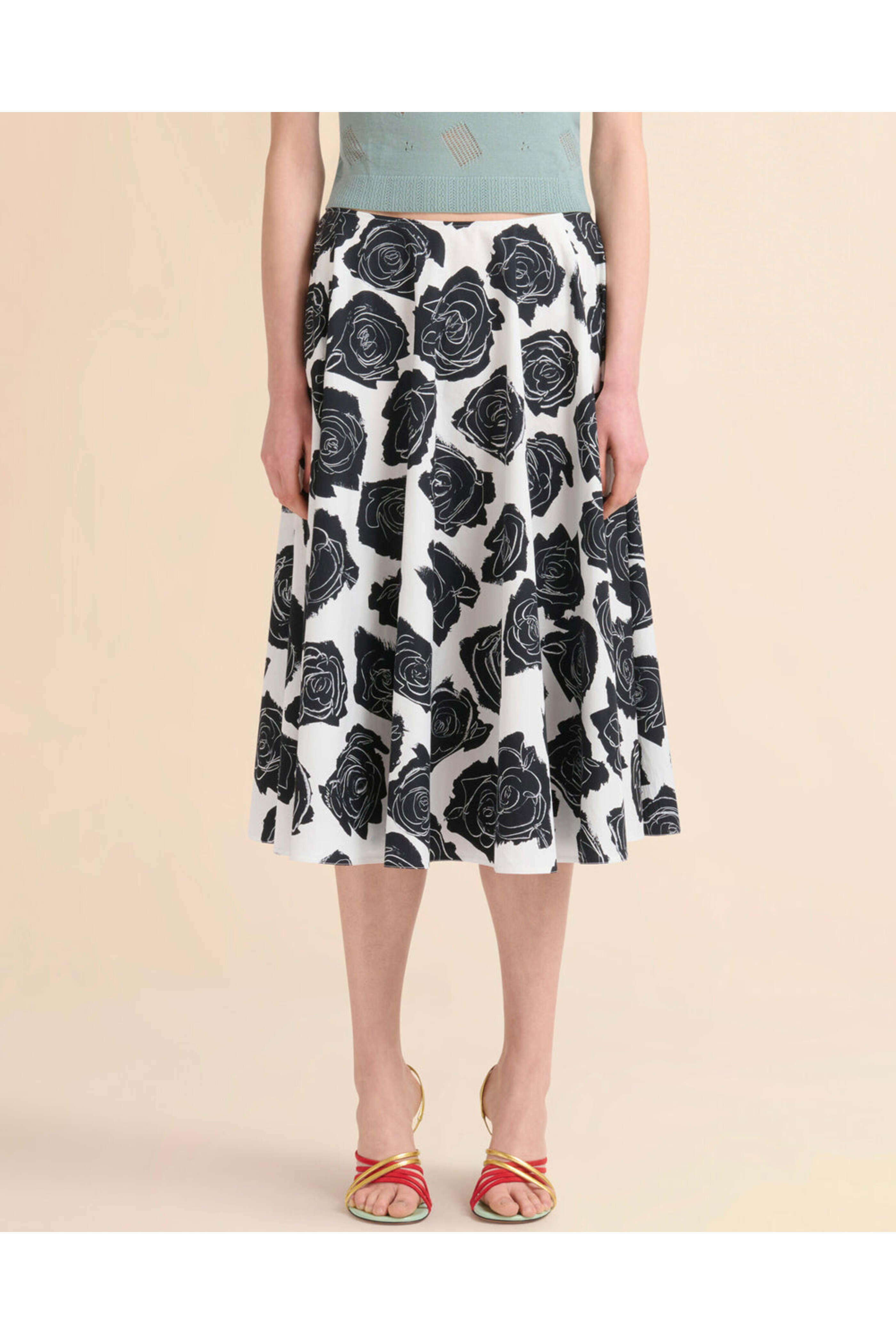 Marni - White and Black Flowers Midi Skirt | Mitchell Stores