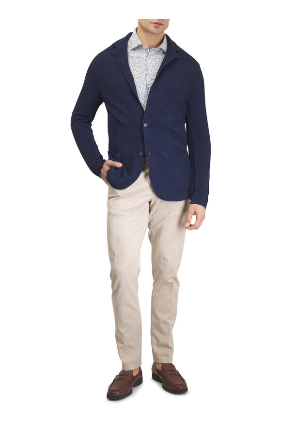 Patrick Assaraf Navy Cotton & Linen Pique Knit Blazer - view 2