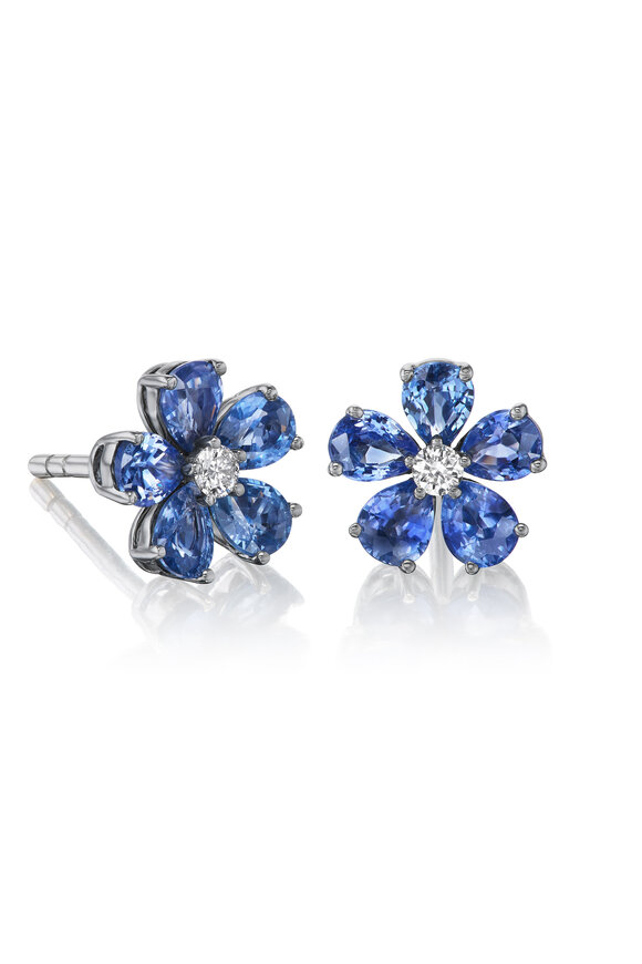 Nam Cho Bblue Sapphire & Diamond Flower Earrings