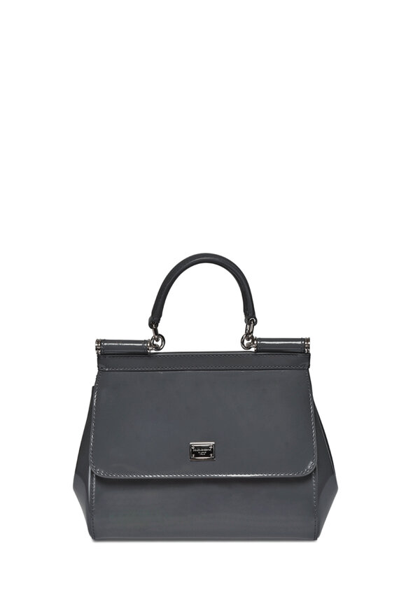 Dolce & Gabbana Small Sicily Gray Patent Leather Top Handle Bag