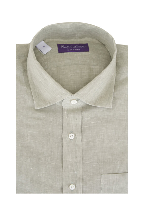 Ralph Lauren Purple Label Cactus Green Chambray Linen Sportshirt