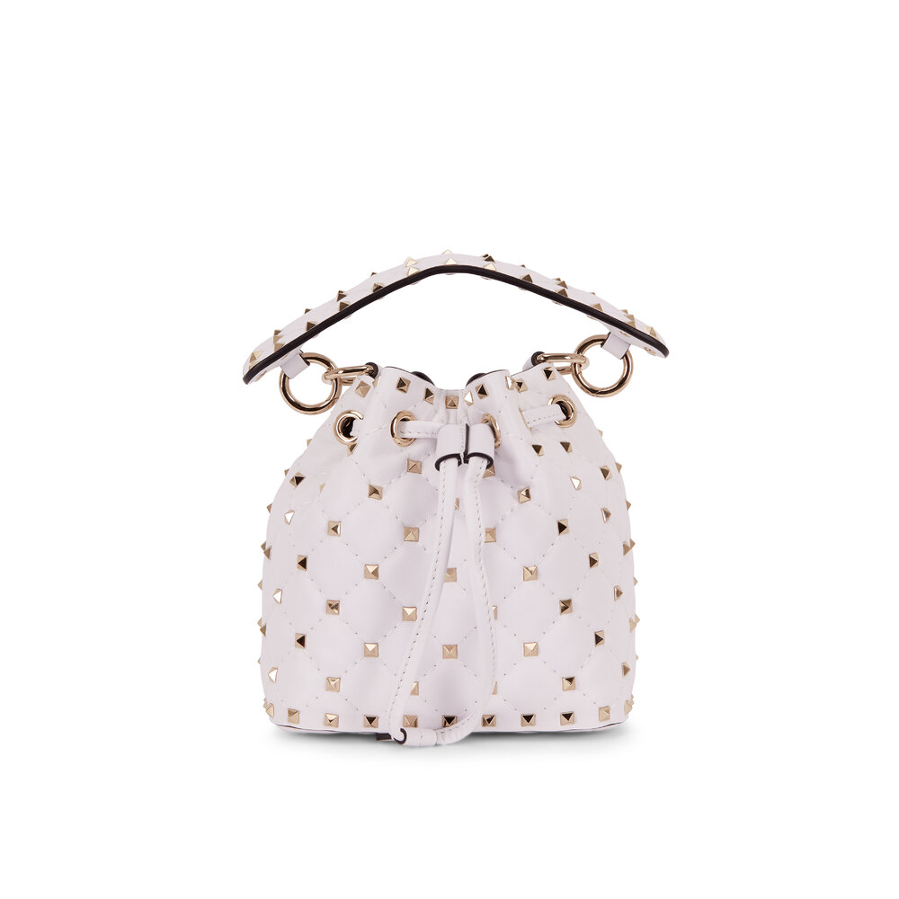 【VALENTINO】ROCKSTUD BUCKET BAG Valentino Garavani - Rockstud White Leather Mini Bucket Bag